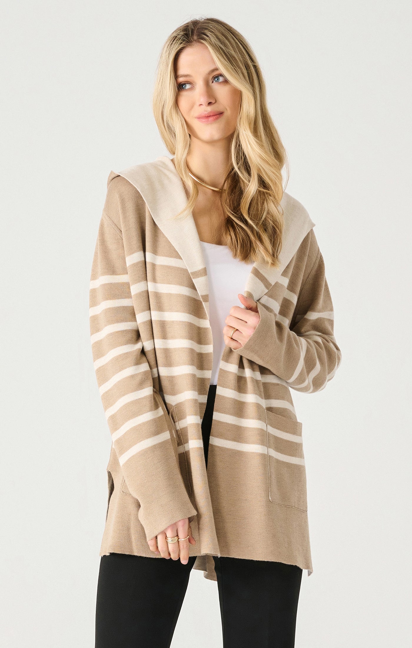 Reversible Carmel Stripe Hooded Cardigan Pizzazz Beloit