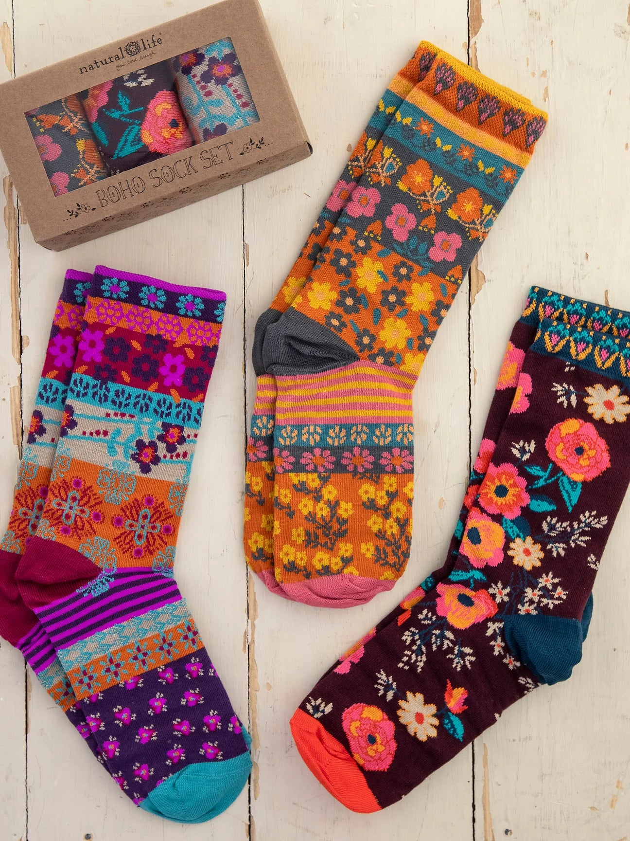 Cocoa Floral Boxed Boho Sock