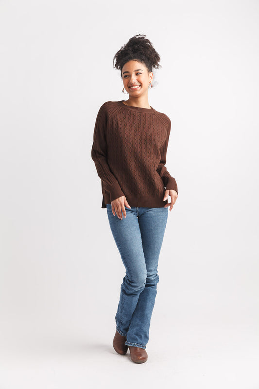 Cozy Classic Brown Cable Knit Sweater