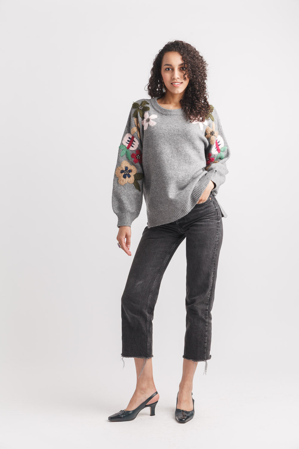 Bloom & Swoon Grey Balloon Sleeve Sweater