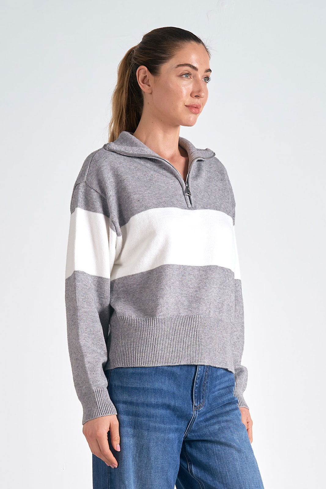 Stripe Zip Collar Sweater Pizzazz Beloit