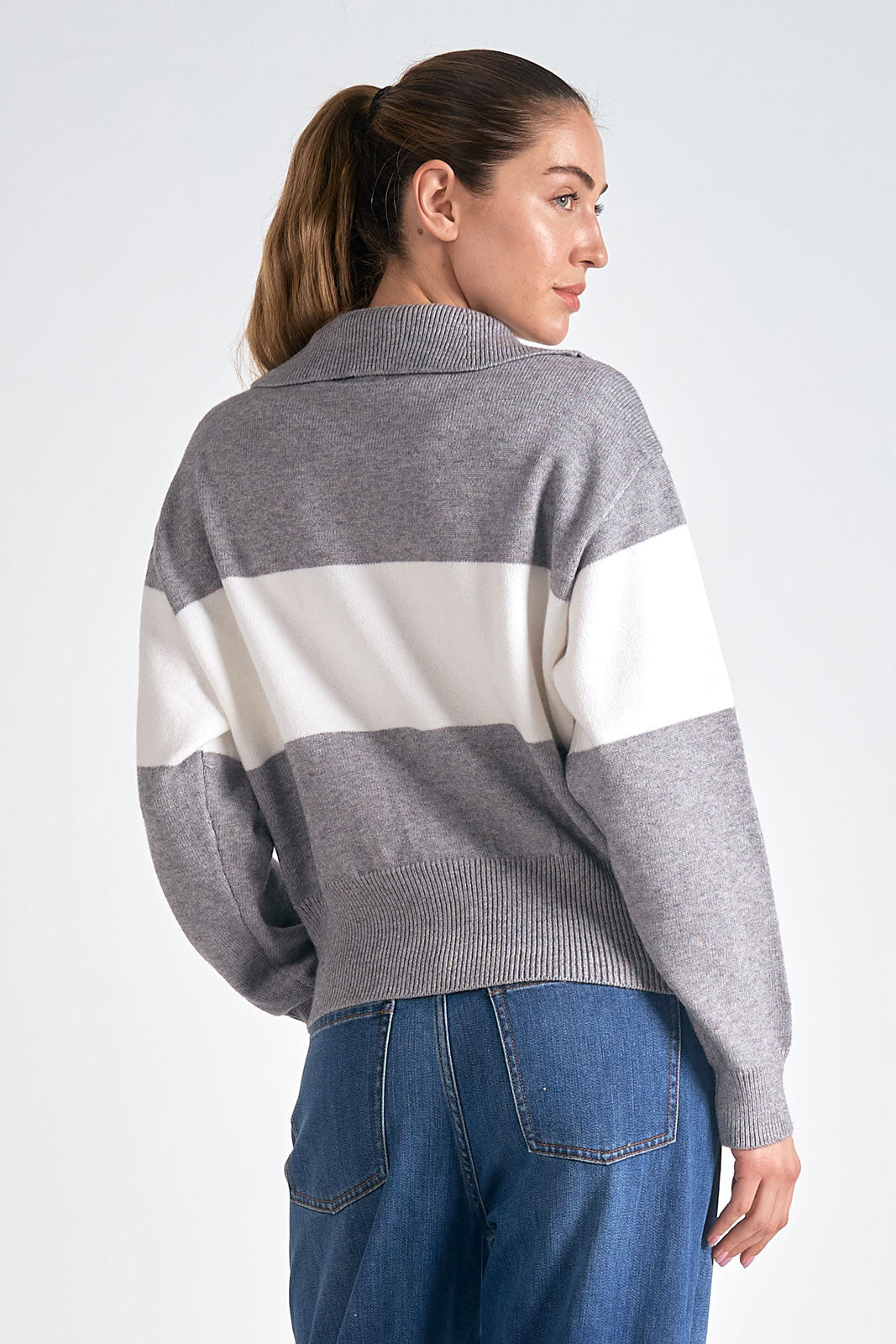Stripe Zip Collar Sweater Pizzazz Beloit
