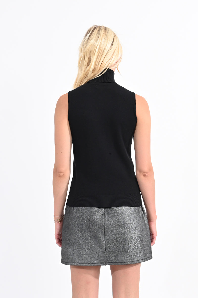 Fine Knit Sleeveless Turtleneck Sweater