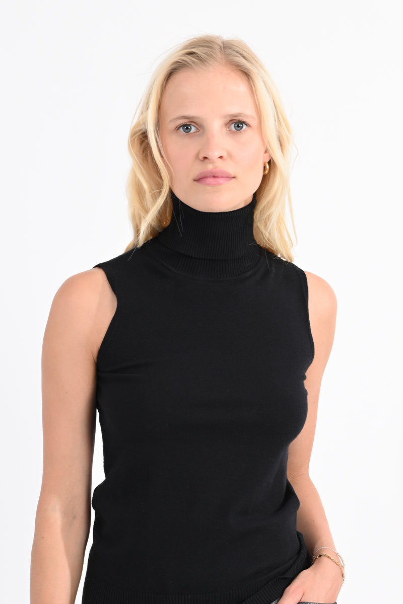 Fine Knit Sleeveless Turtleneck Sweater
