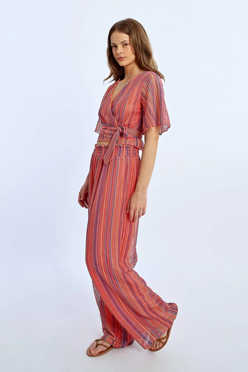 Vibrant Multicolor Stripe Relaxed Fit Pull On Pants Alt View Pizzazz Beloit