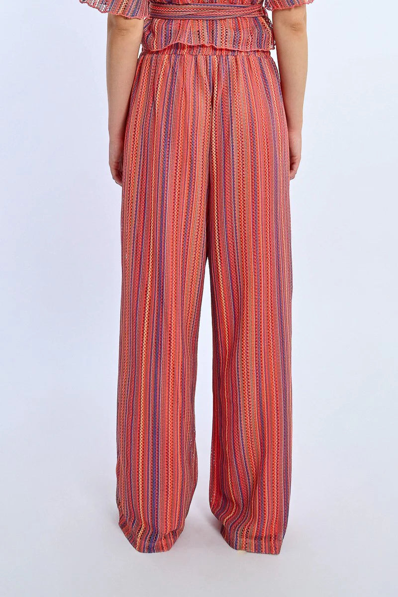 Vibrant Multicolor Stripe Relaxed Fit Pull On Pants Back View Pizzazz Beloit