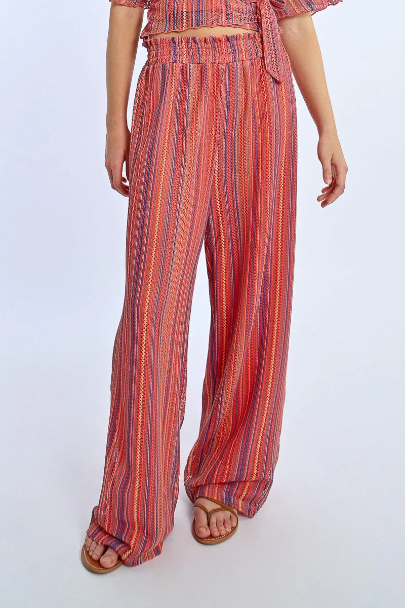 Vibrant Multicolor Stripe Relaxed Fit Pull On Pants Close View Pizzazz Beloit