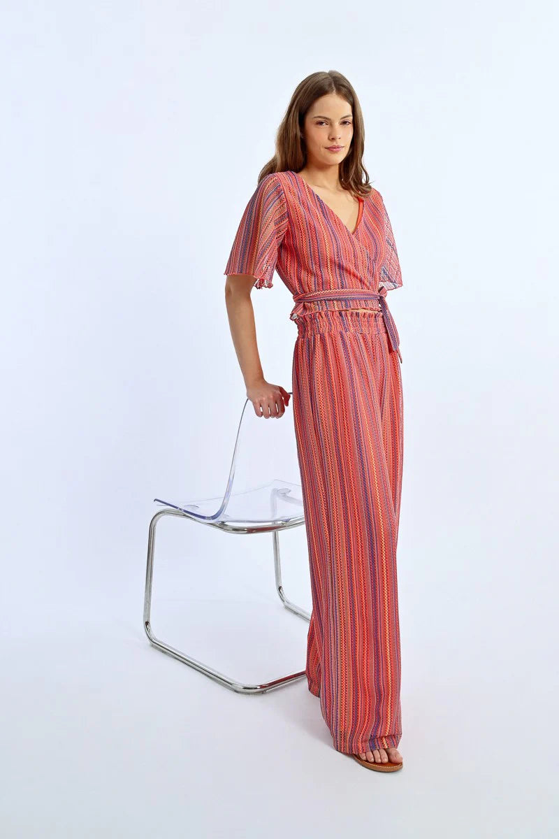 Vibrant Multicolor Stripe Relaxed Fit Pull On Pants Full View Pizzazz Beloit