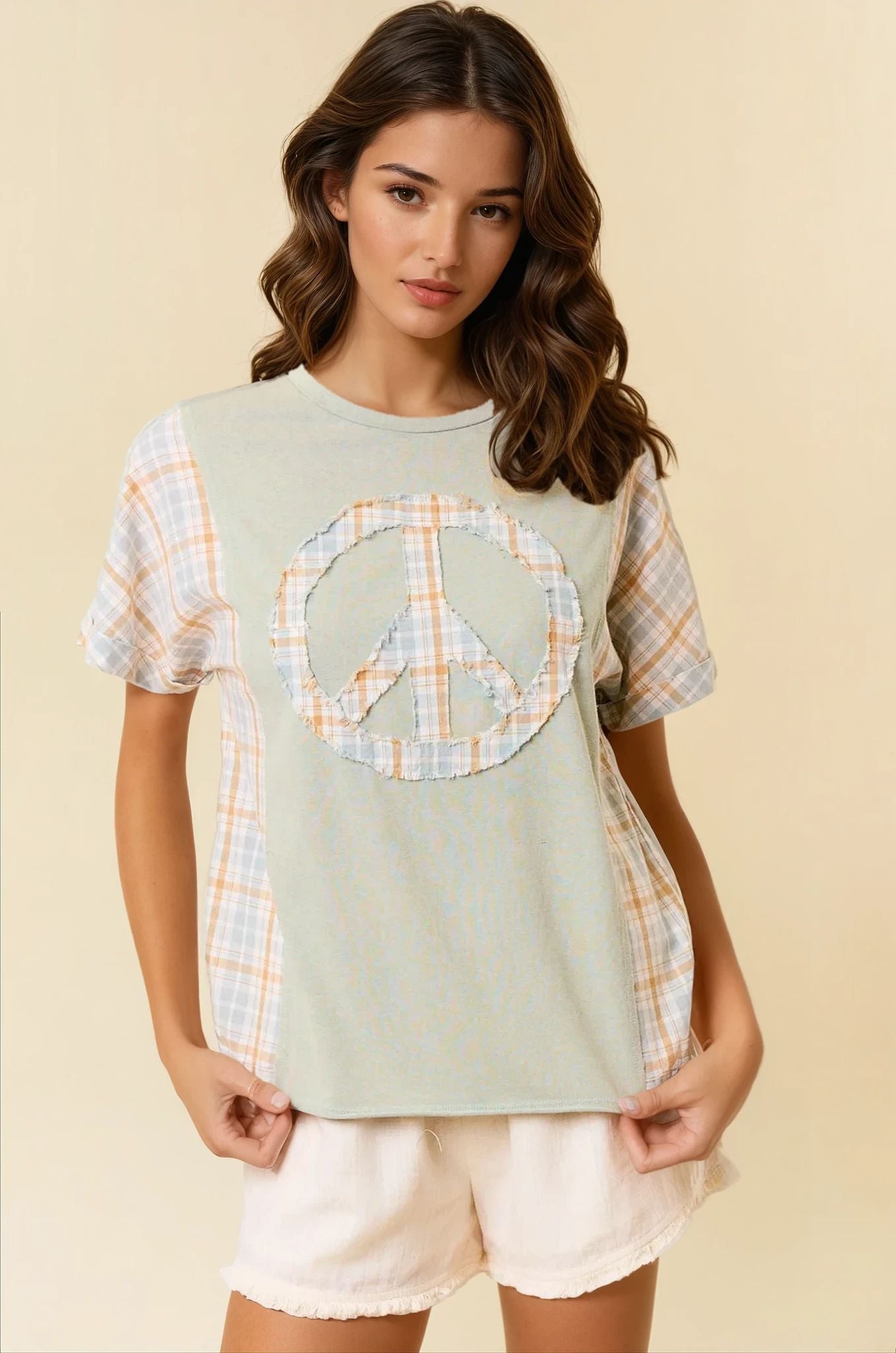 Vintage Inspired Oversized Peace Patch Top Pizzazz Beloit