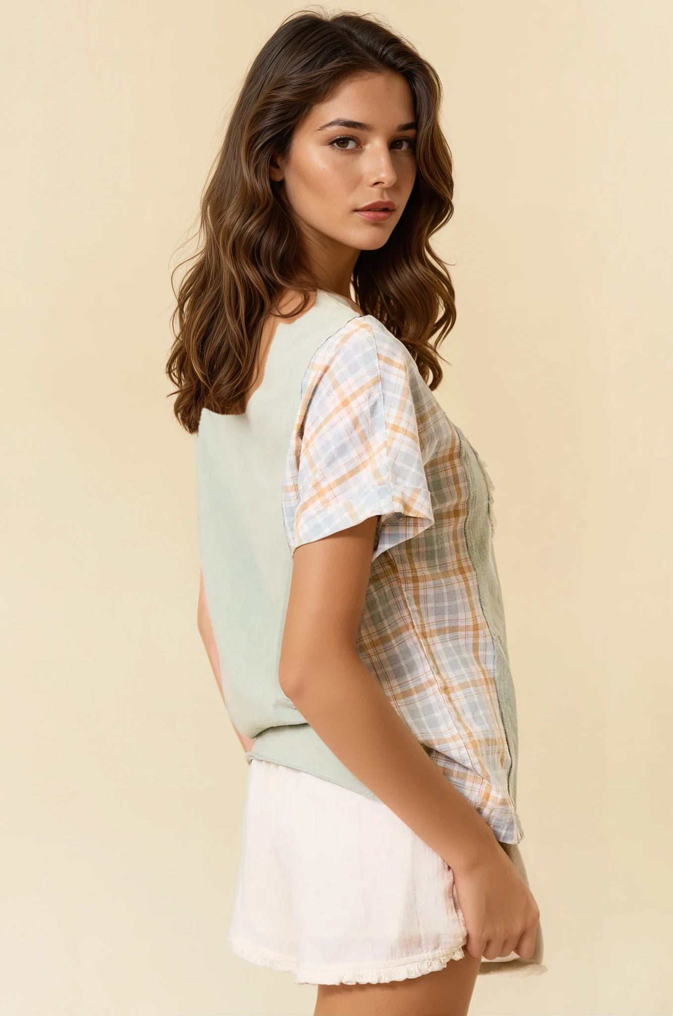 Vintage Inspired Oversized Peace Patch Top Side View Pizzazz Beloit