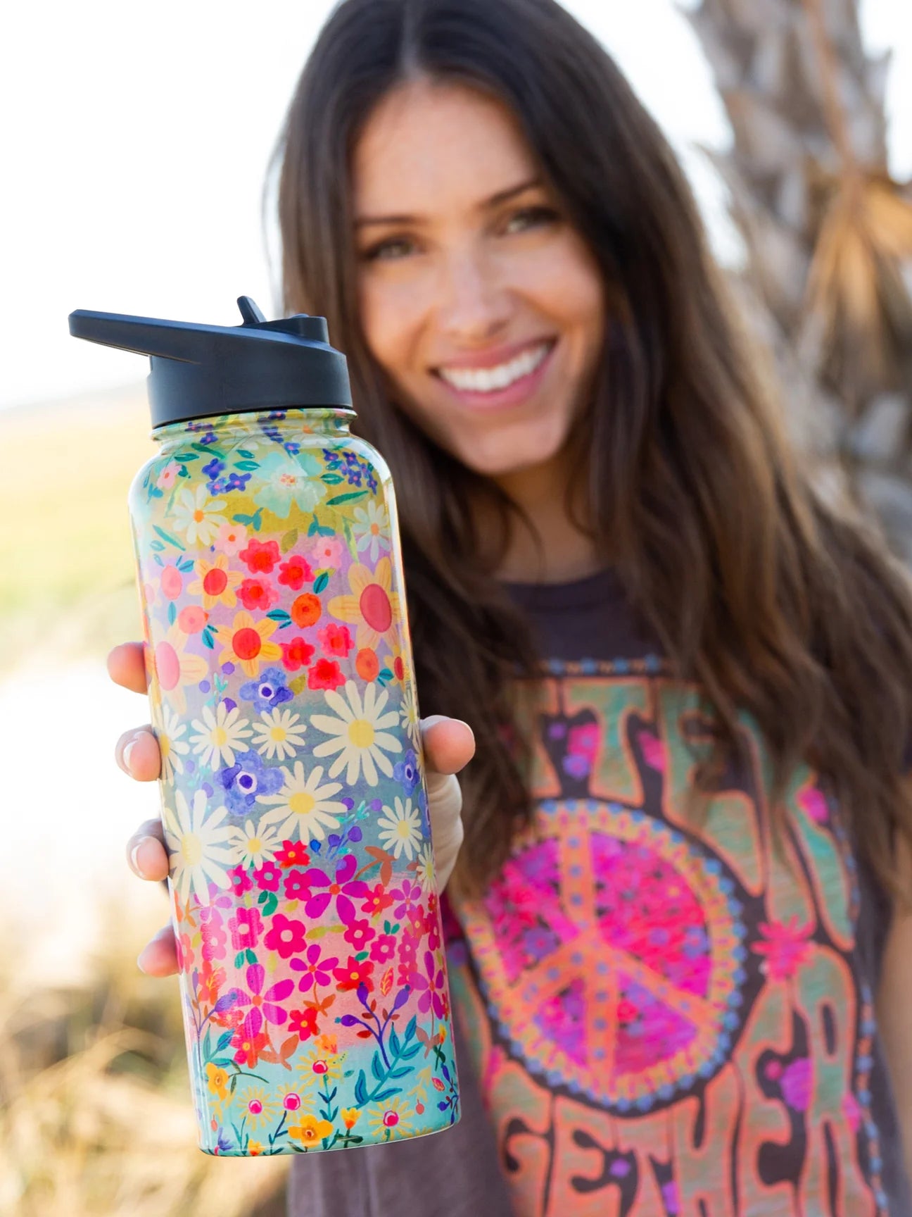 Wildflower Border XL Stainless Steel Water Bottle