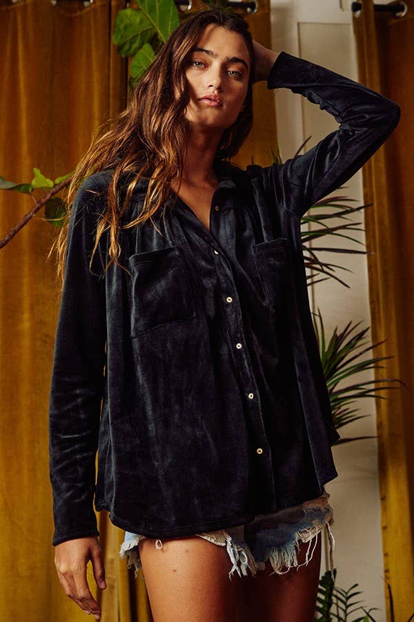 Loose Fit Stretched Velvet Shirt
