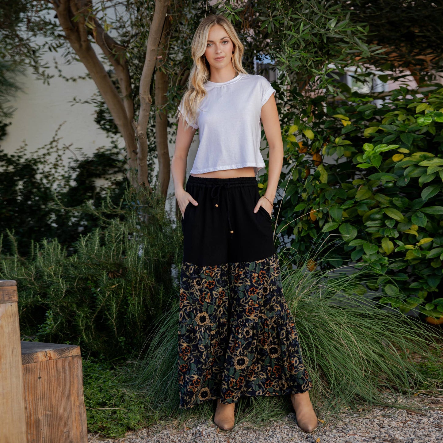 Runway-Ready Print Relaxed Drape Knit & Woven Pants