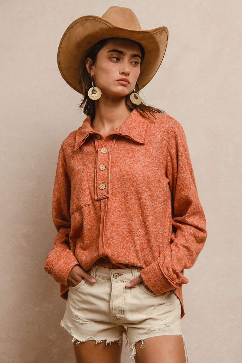 Cozy & Classic Brushed Hacci Button Top