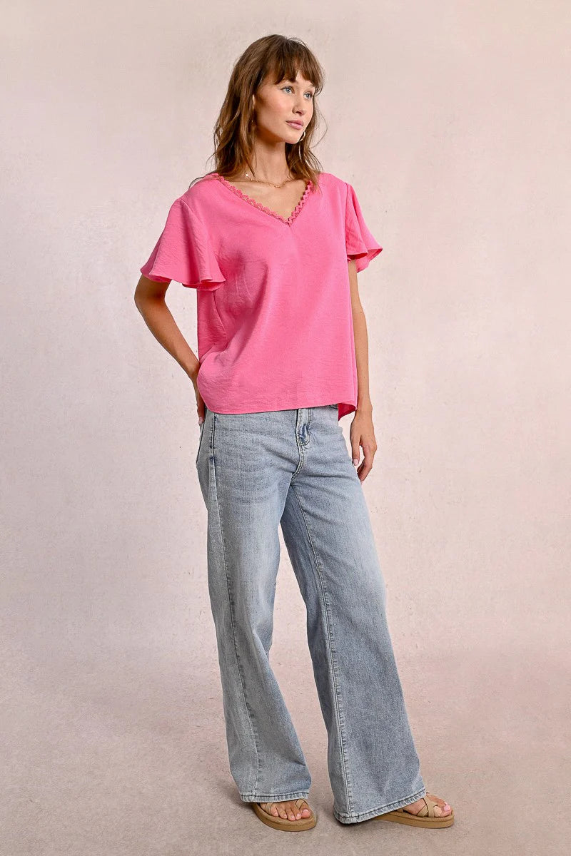 Flutter Sleeve Open Tie Back Top