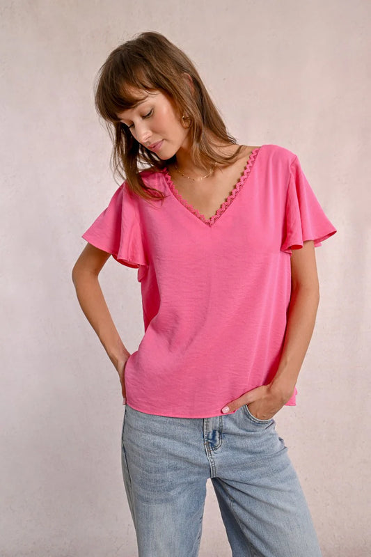 Flutter Sleeve Open Tie Back Top