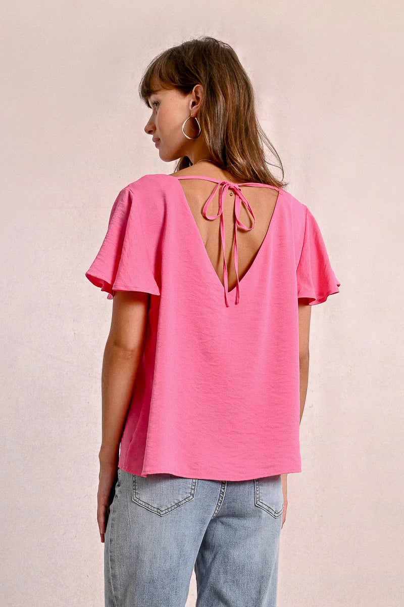Flutter Sleeve Open Tie Back Top