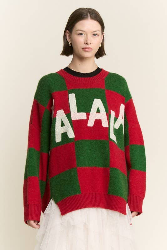 Fa La La Fabulous Checkered Christmas Sweater