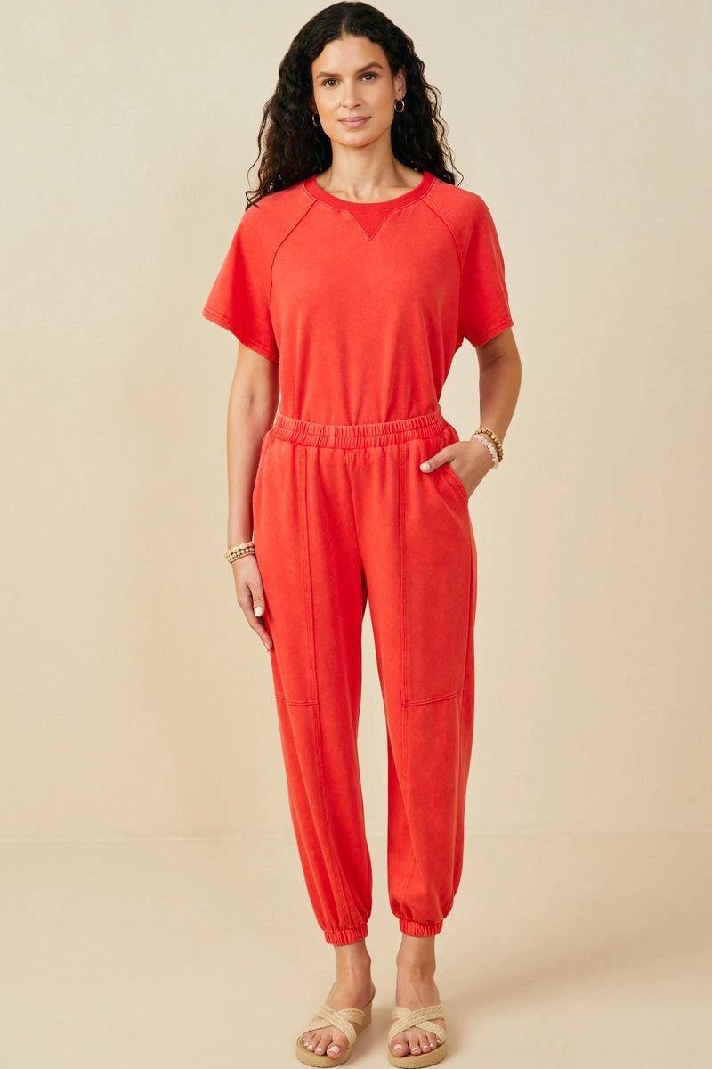 Washed Red Weekend Vibes Knit Joggers