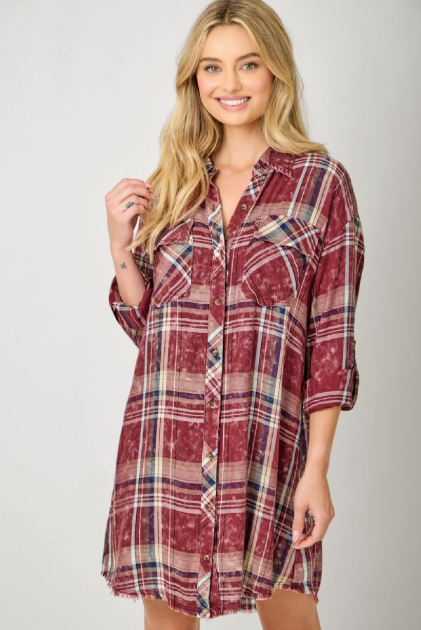 Laid-Back Layers Plaid Shirt Dress
