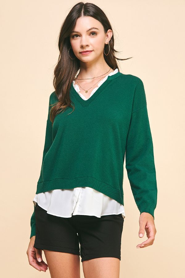 Evergreen Charm V-Neck Sweater