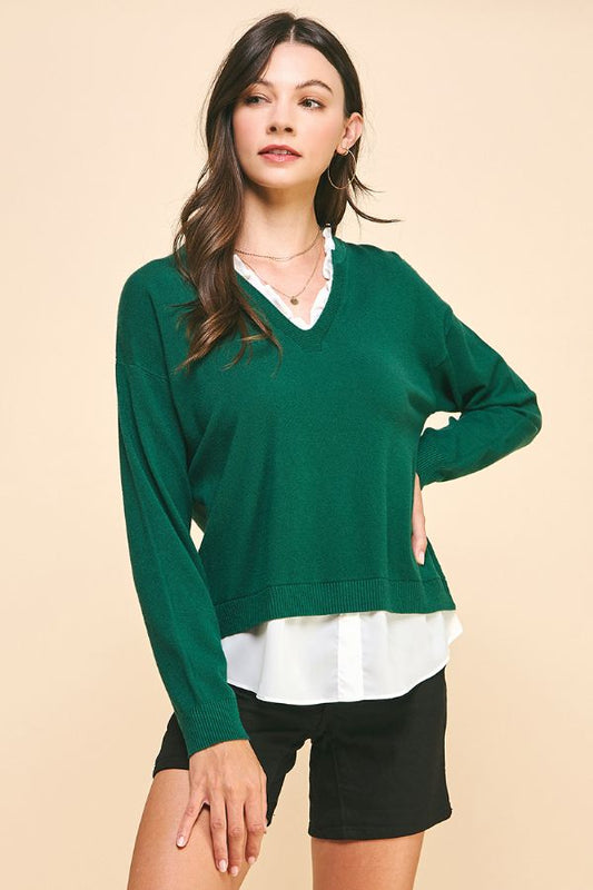 Evergreen Charm V-Neck Sweater