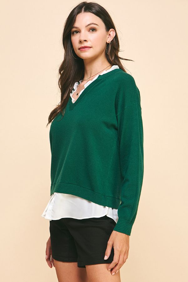 Evergreen Charm V-Neck Sweater