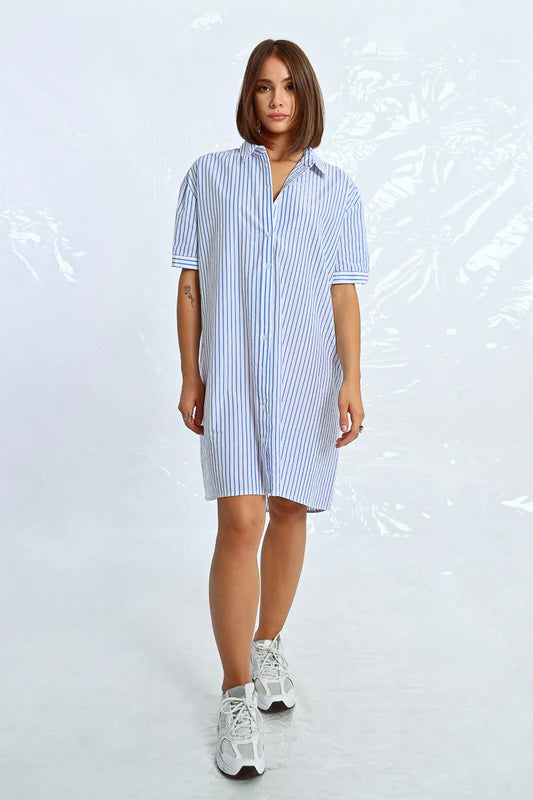 Iridescent Striped Shirt Dress