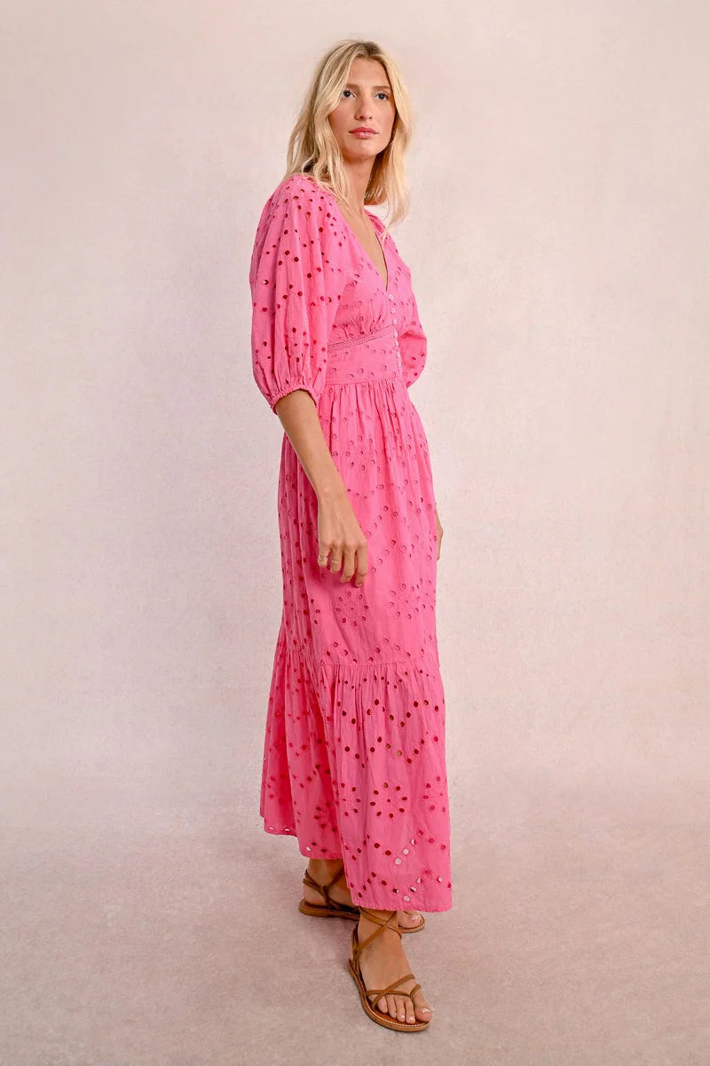Openwork Embroidery Flared Maxi Dress