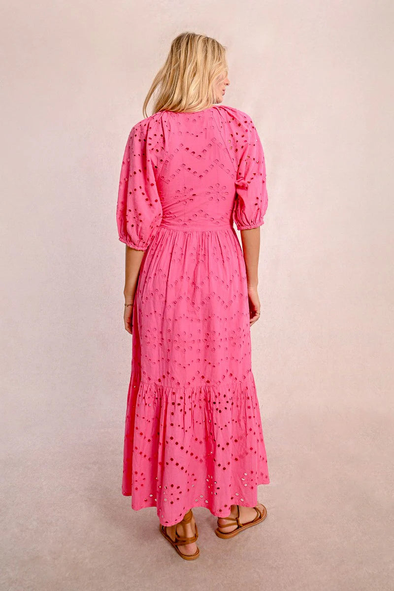 Openwork Embroidery Flared Maxi Dress