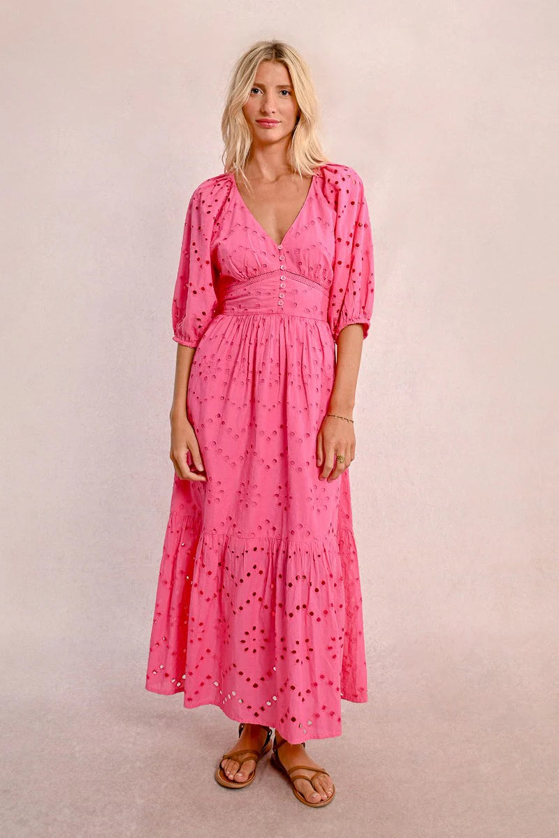 Openwork Embroidery Flared Maxi Dress
