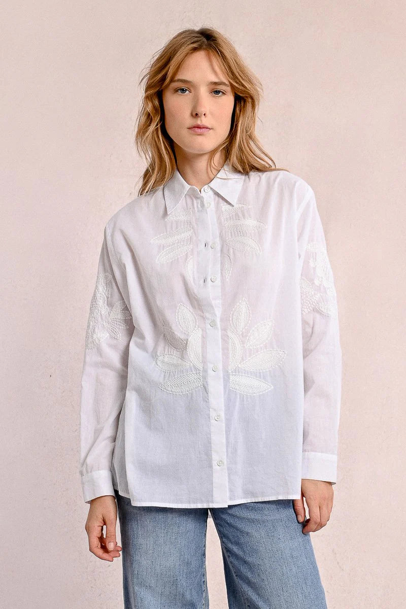 Tone-On-Tone Embroidered Button Up Blouse