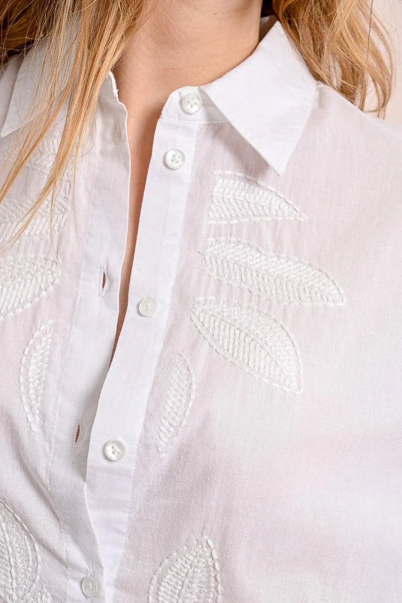 Tone-On-Tone Embroidered Button Up Blouse