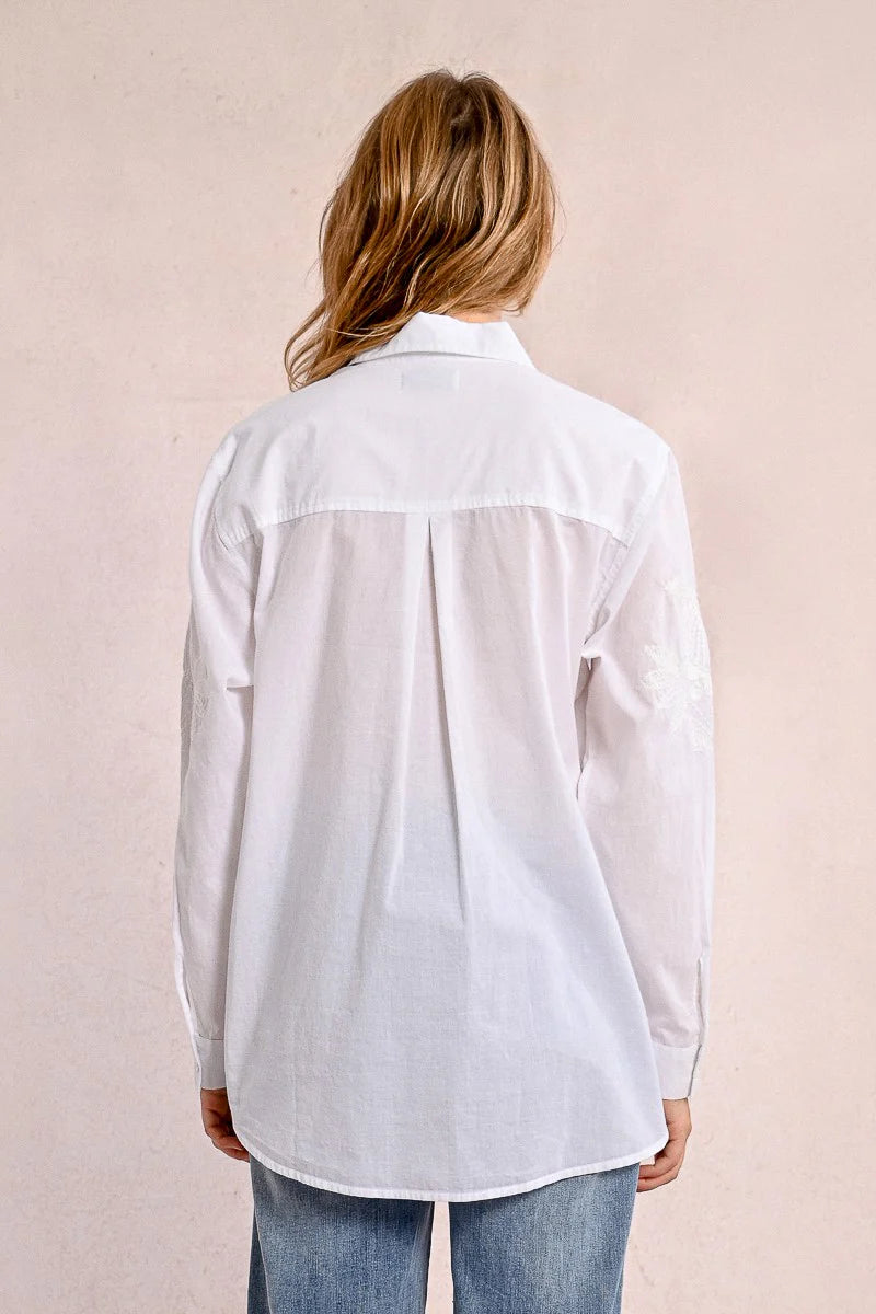 Tone-On-Tone Embroidered Button Up Blouse