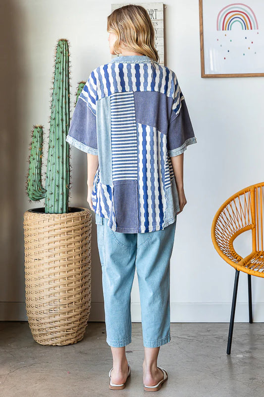 Mixed Feelings Mineral Washed Mixed Fabric Top