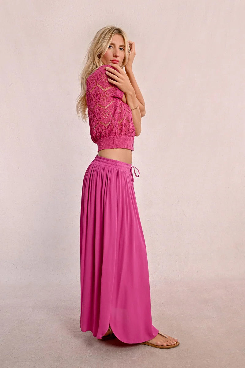 Tie Waist Pleated Skirt