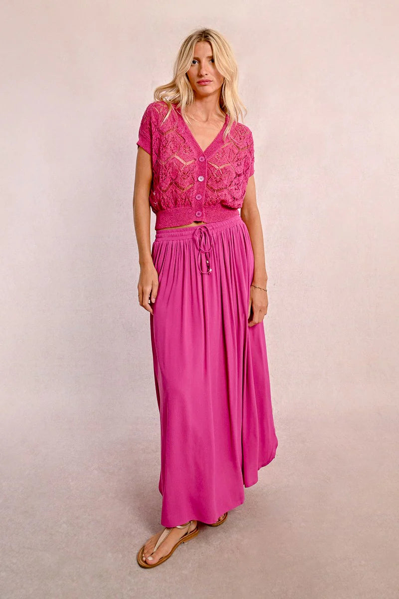 Tie Waist Pleated Skirt