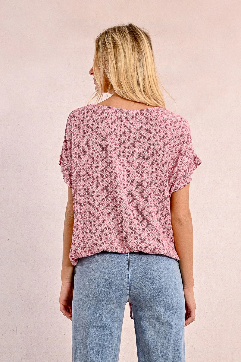 Ruffle Sleeve Drawstring Waist Oversized Top