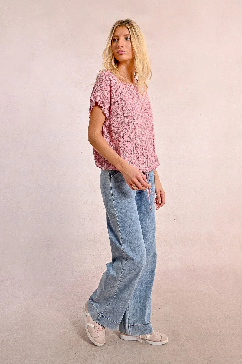 Ruffle Sleeve Drawstring Waist Oversized Top