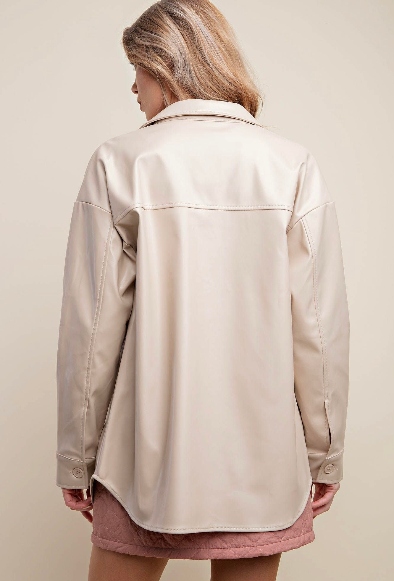 Loose Fit Faux Leather Button Up Shirt