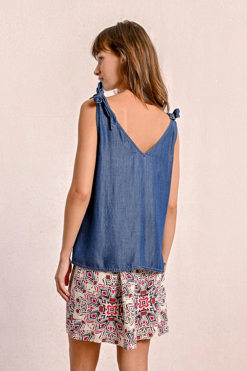Tie Shoulder V-Neck Tencel Top