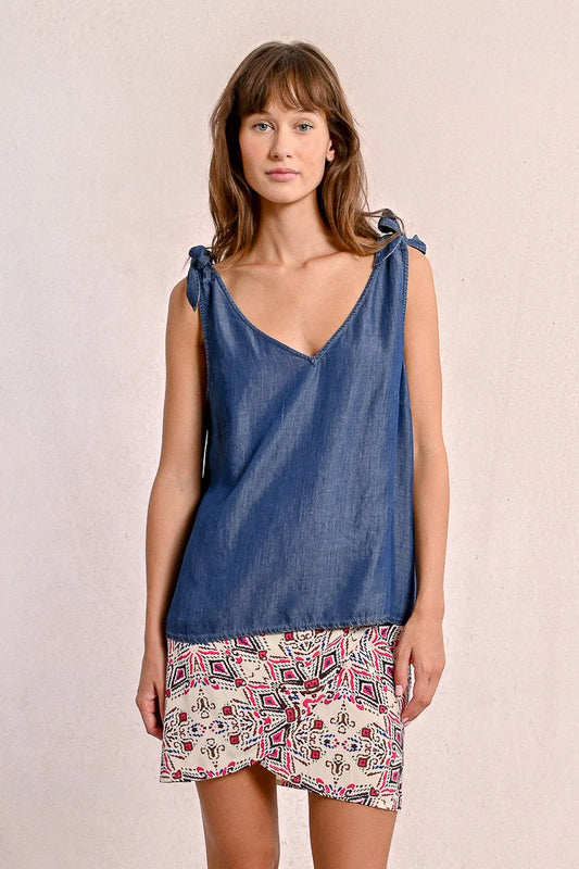 Tie Shoulder V-Neck Tencel Top