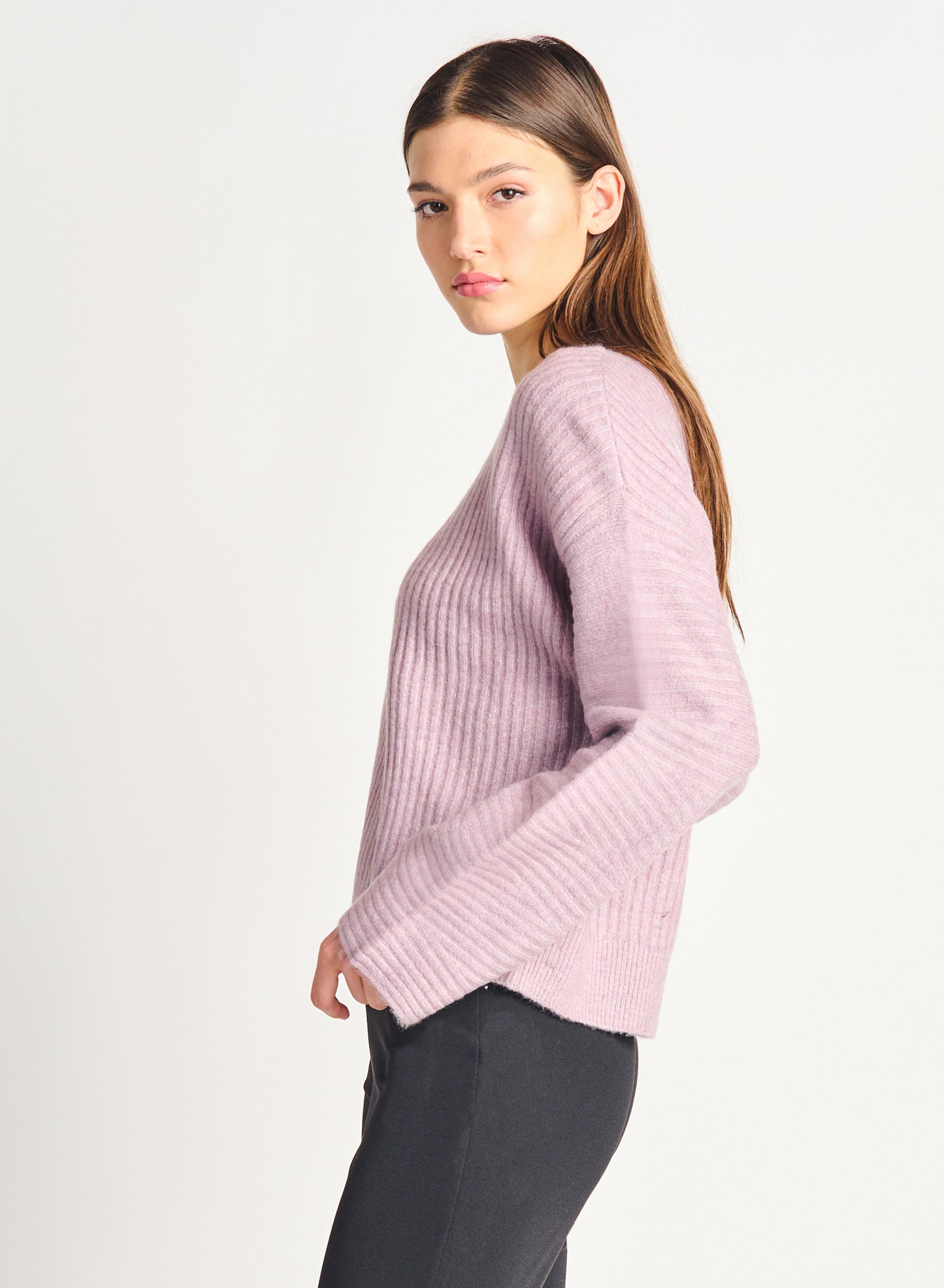 Lilac Melange Wide Ribbed Sweater