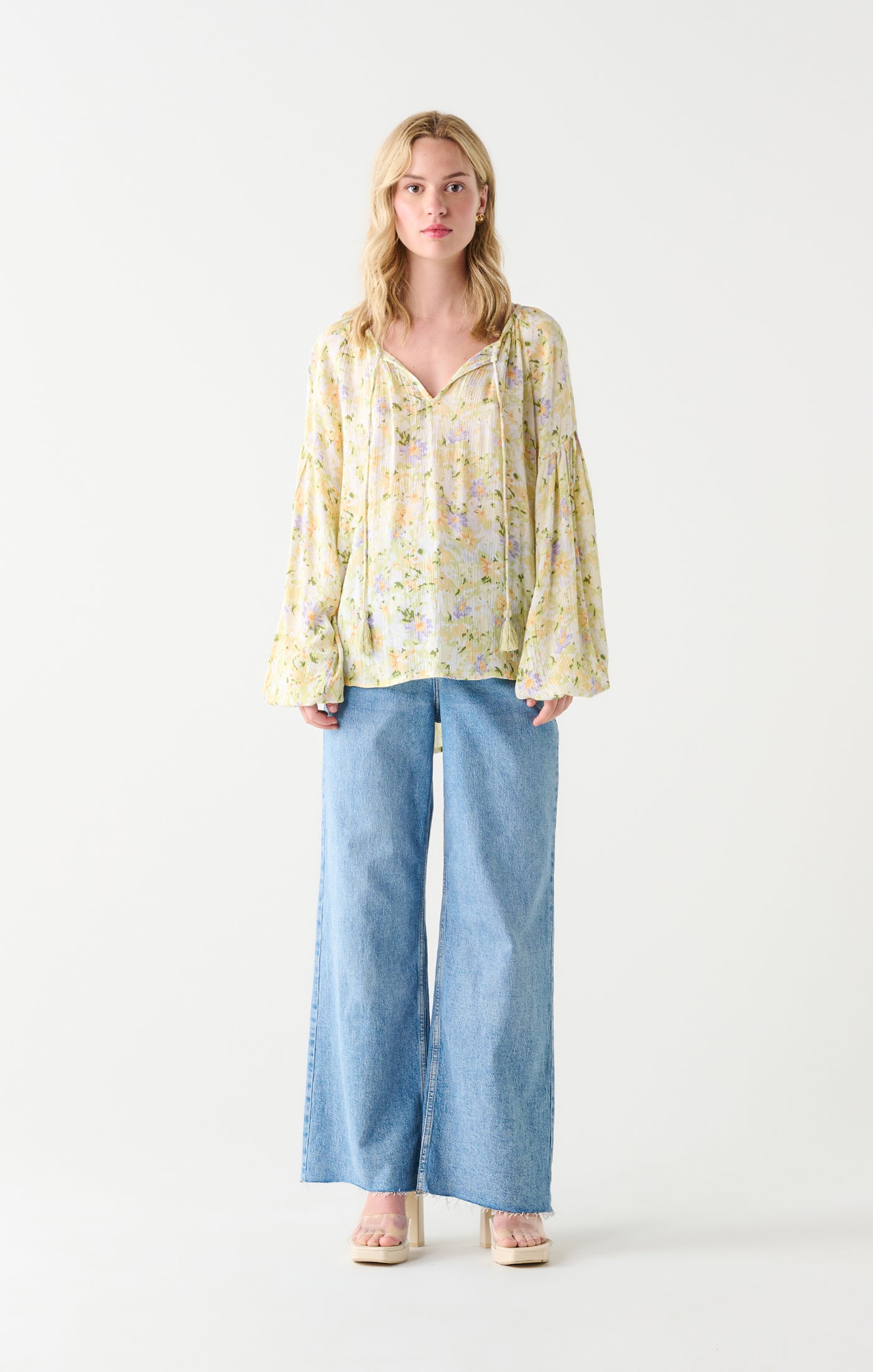 Green & Orange Floral Peasant Blouse