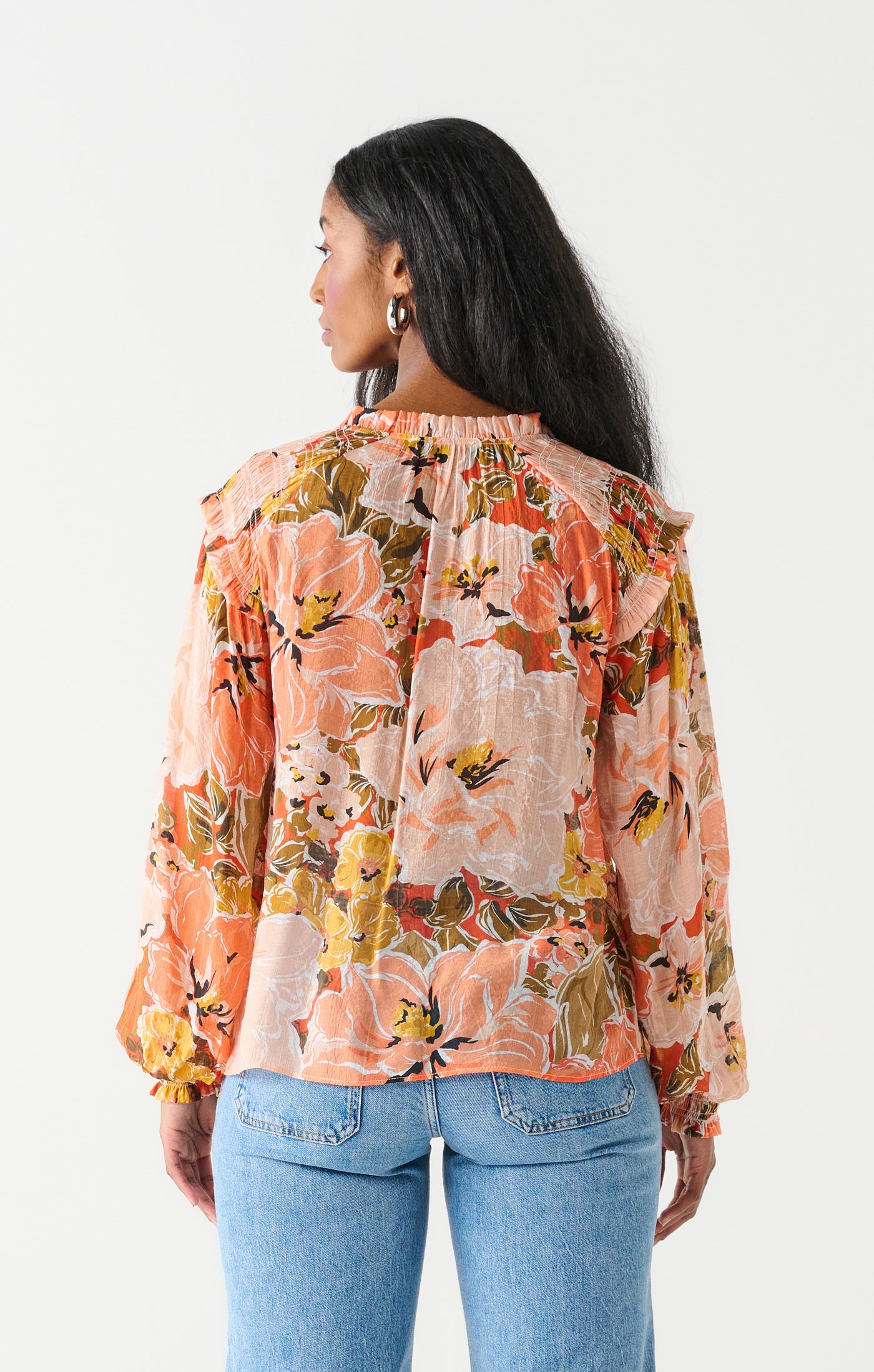 Peachy Floral Smocked Shoulder Blouse