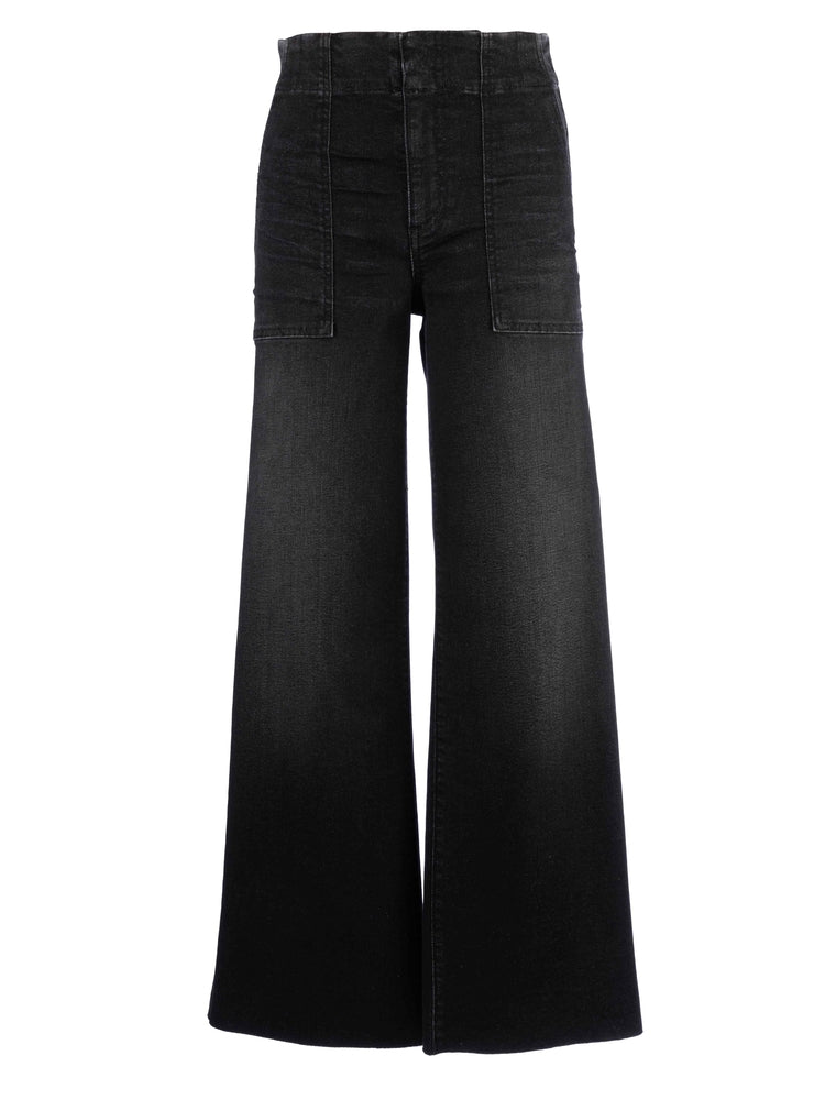 Kut From The Kloth Meg Wide Leg Raw Pork Chop Pocket Raw Hem Jeans (Black)