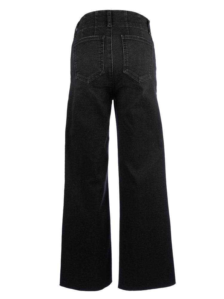 Kut From The Kloth Meg Wide Leg Raw Pork Chop Pocket Raw Hem Jeans (Black)