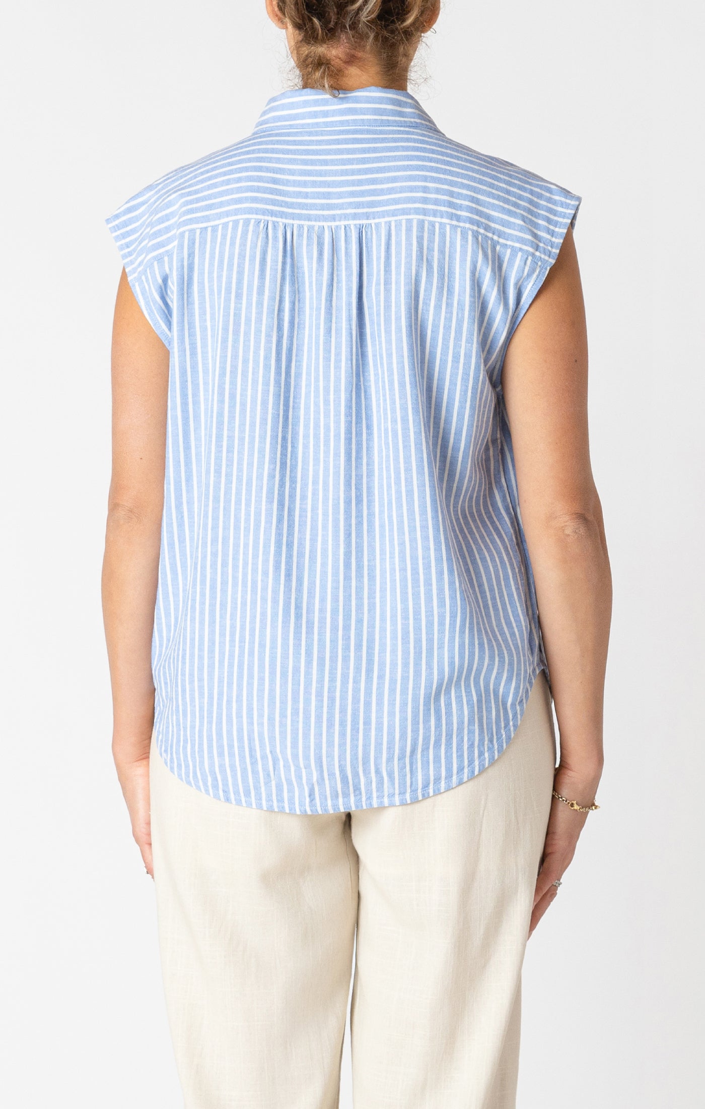 Chambray Cap Sleeve Collared Button Up Shirt