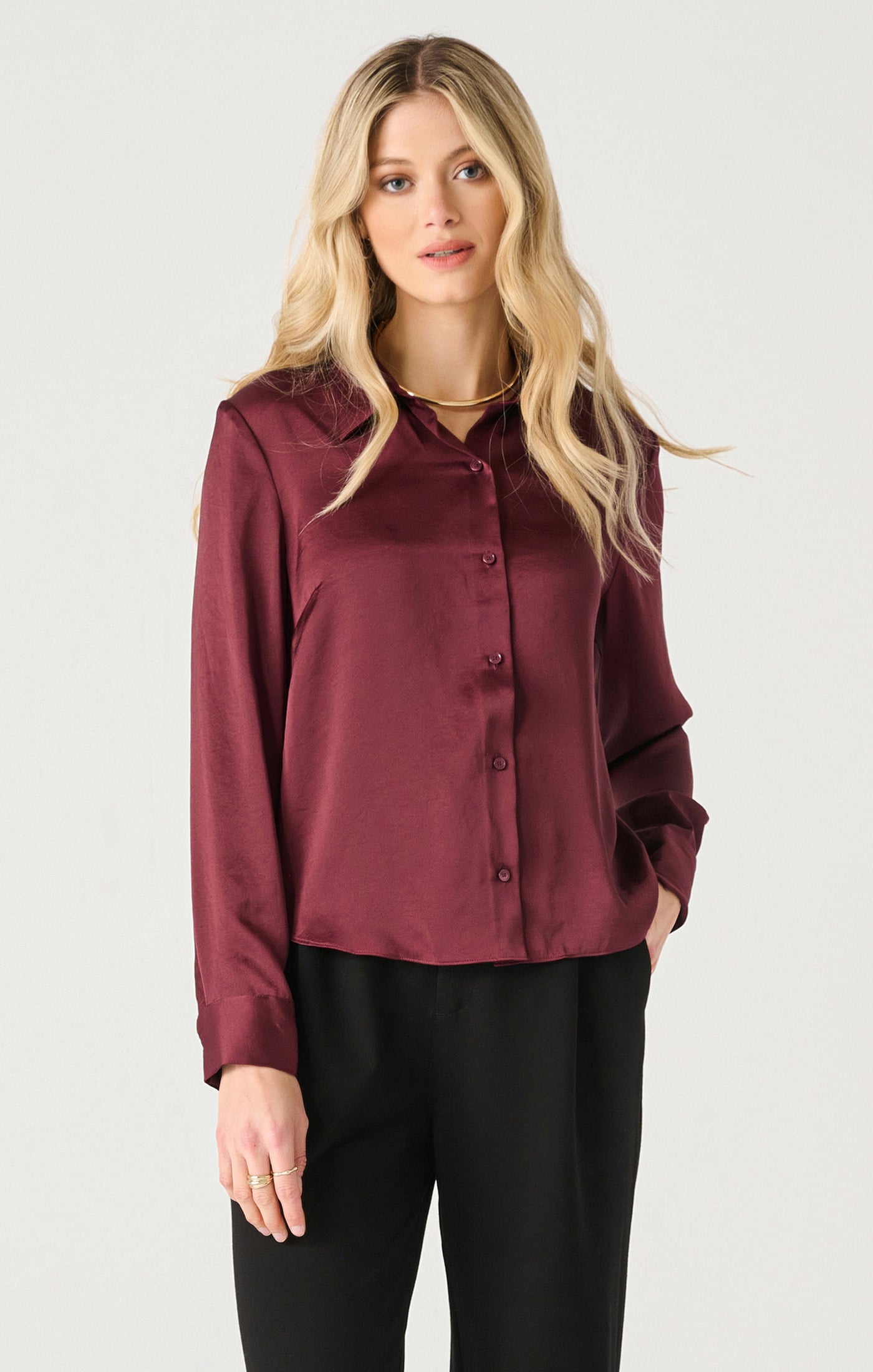 Long Sleeve Flowy Satin Blouse