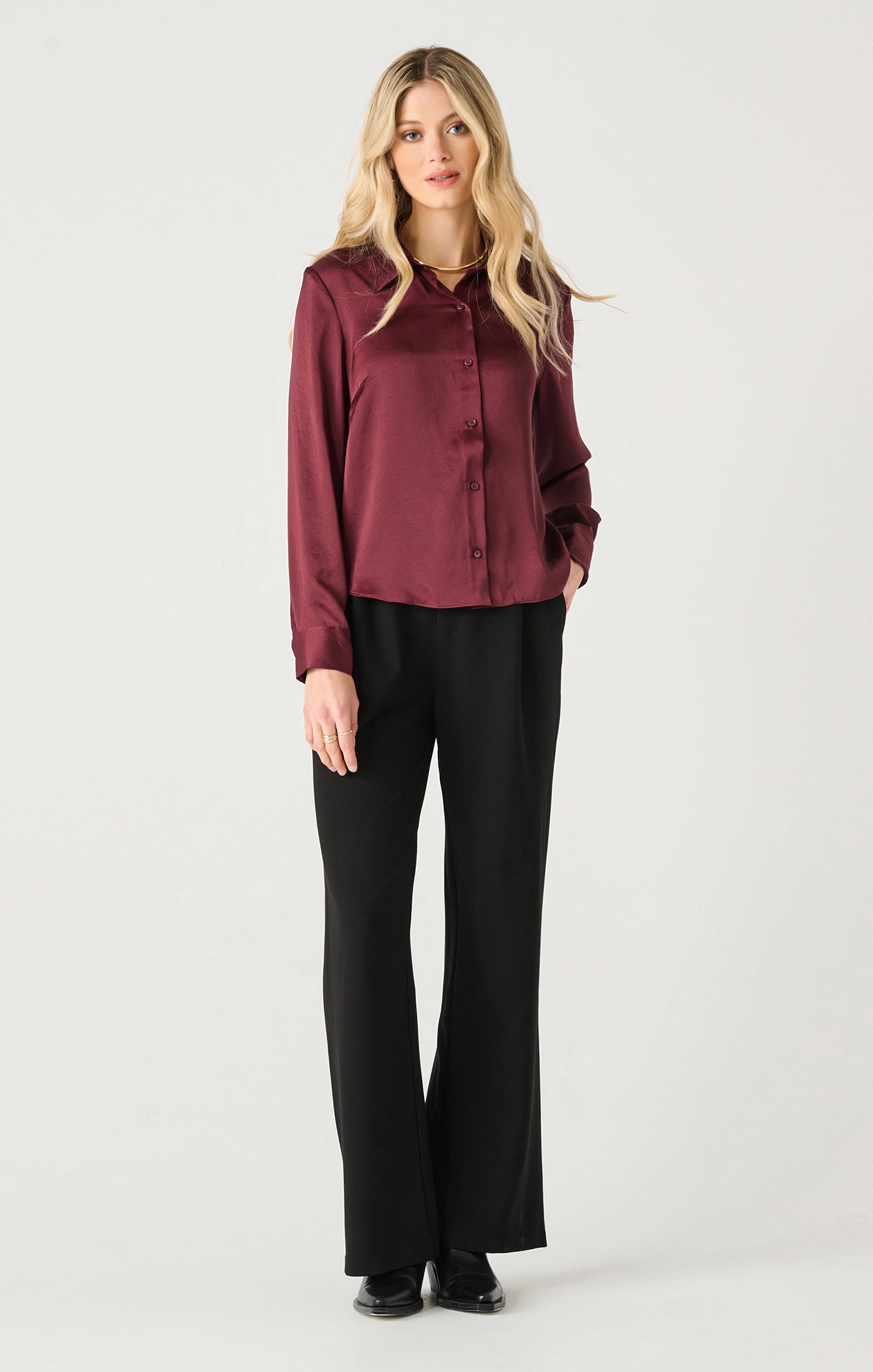 Long Sleeve Flowy Satin Blouse